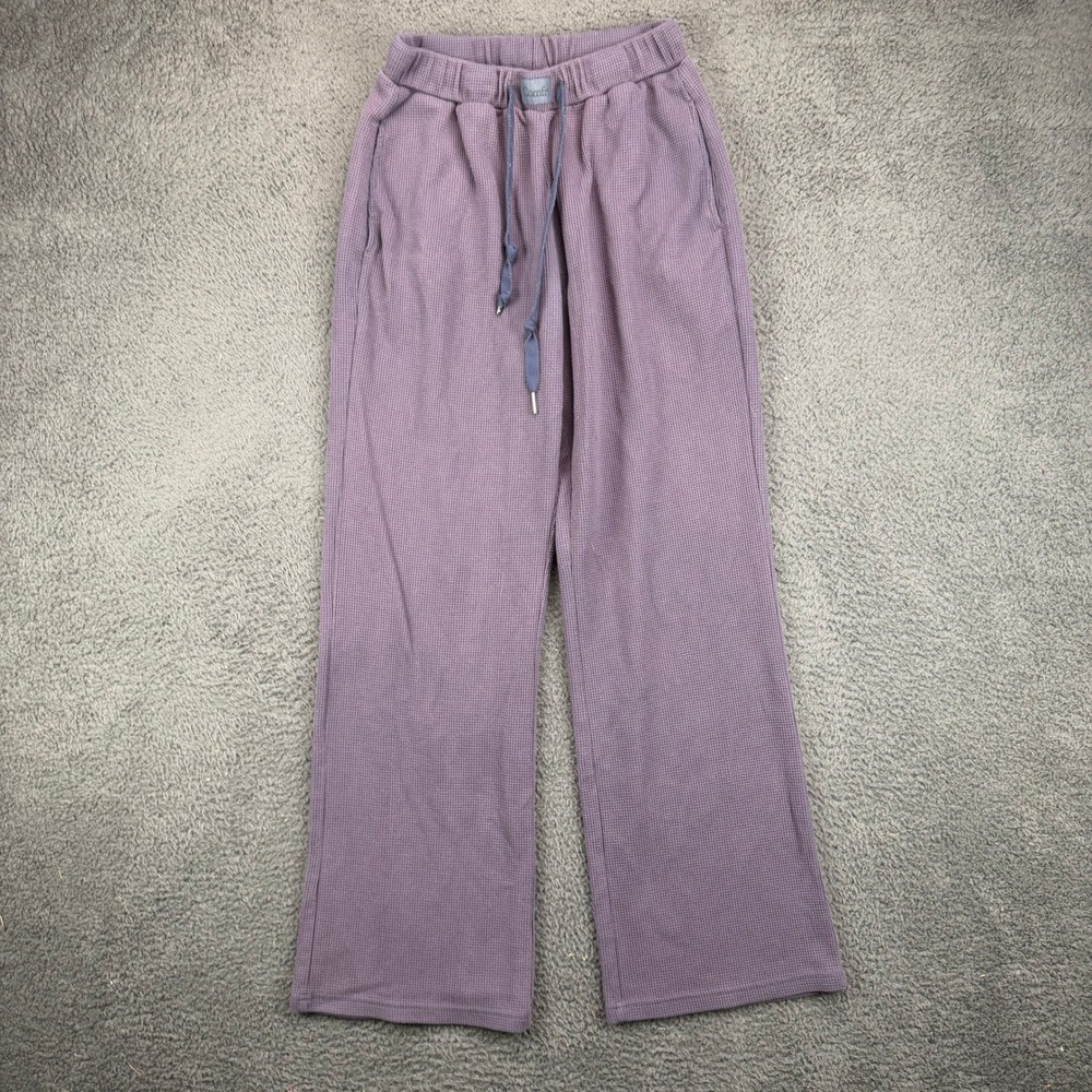 Comfort Waffle Knit Wide Leg Lounge Pants Purple Womens Size Medium Drawstring